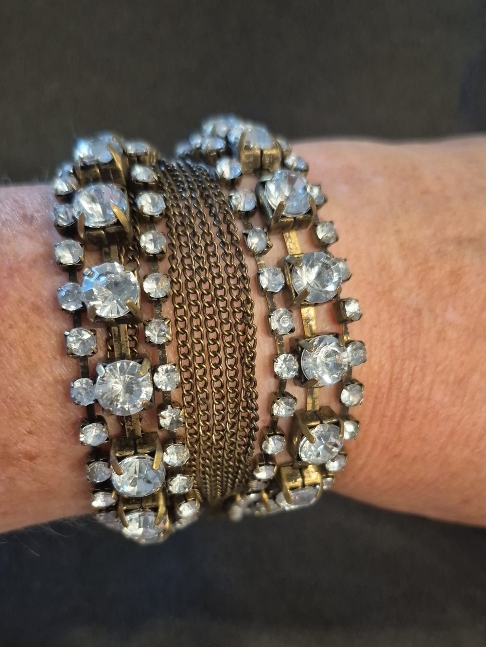 Anthropolgie Antique Gold Crystal And Metal Bracelet